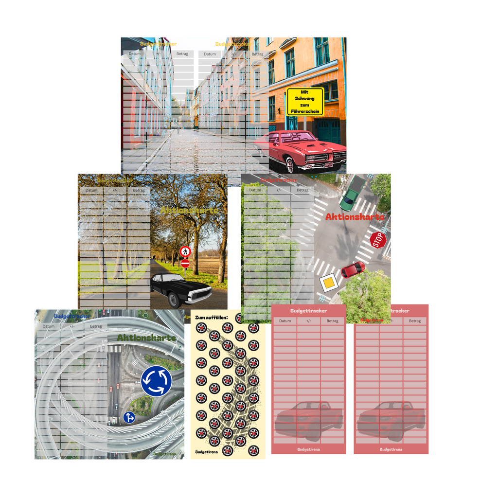 Set zum Sparen für den Führerschein – inkl. Klappkarten, Abstreichkarten und Budget-Trackern a6
