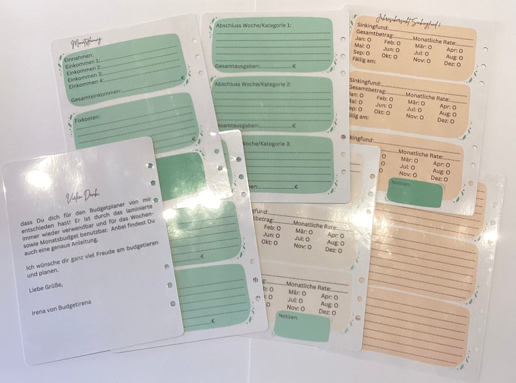 Budgetplaner a5 Einlagen Wochen- oder Monatsbudget laminiert