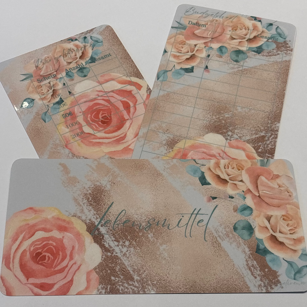 5er Set Dashboard Budgettracker und Bargeldtracker mit Rosenmotiv a6