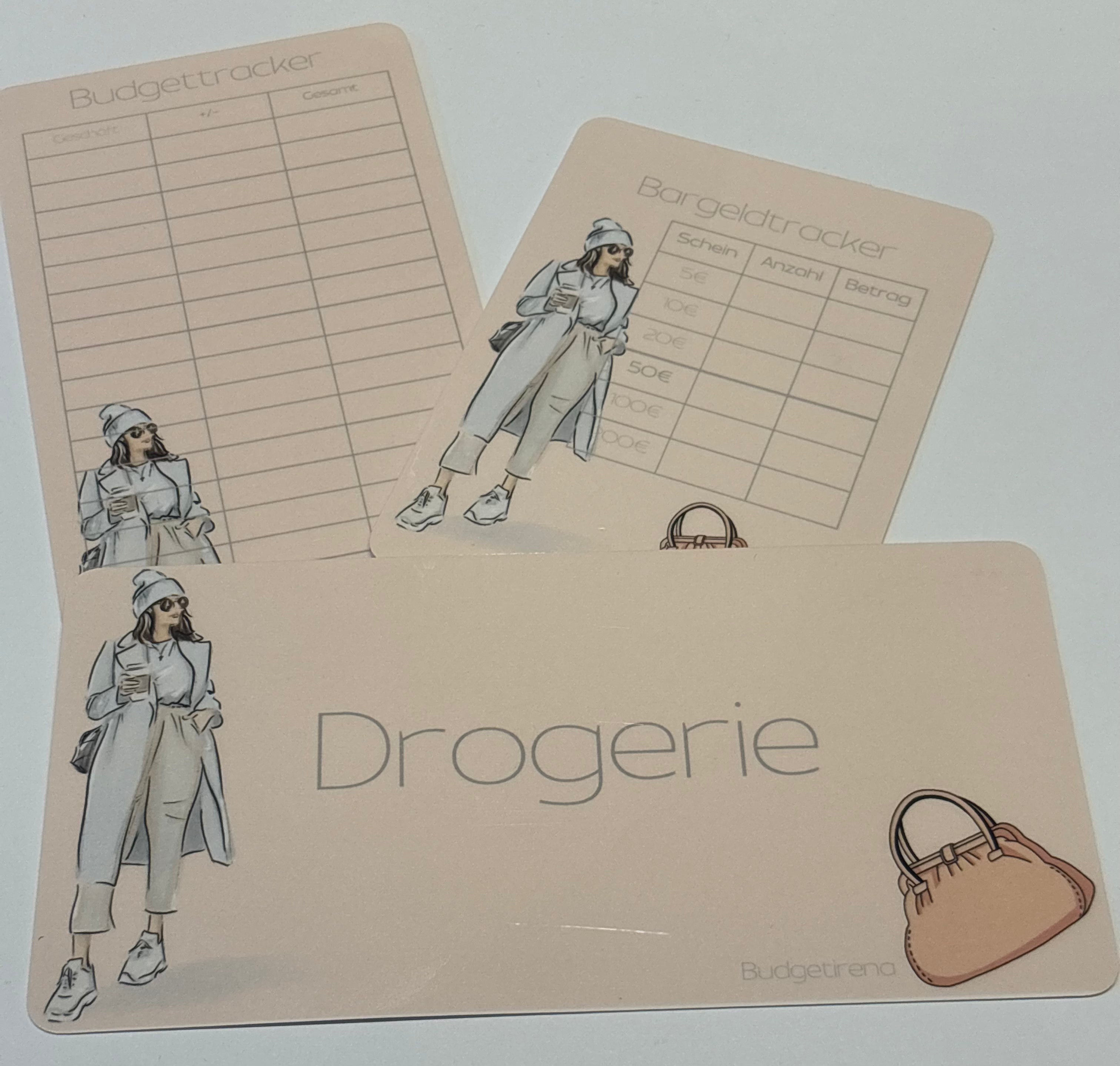5er Set Dashboard Budgettracker und Bargeldtracker mit Frau mit Mütze a6